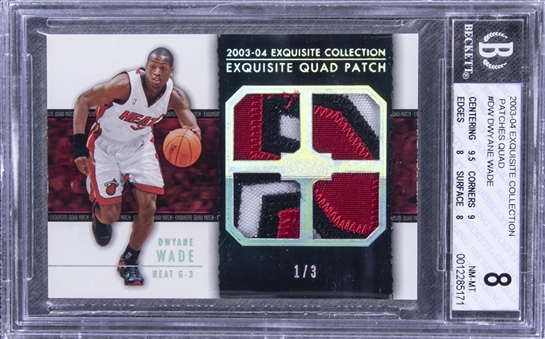 2003-04 UD "Exquisite Collection" Patches Quad #DW Dwyane Wade Patch Rookie Card (#1/3) – BGS NM-MT 8